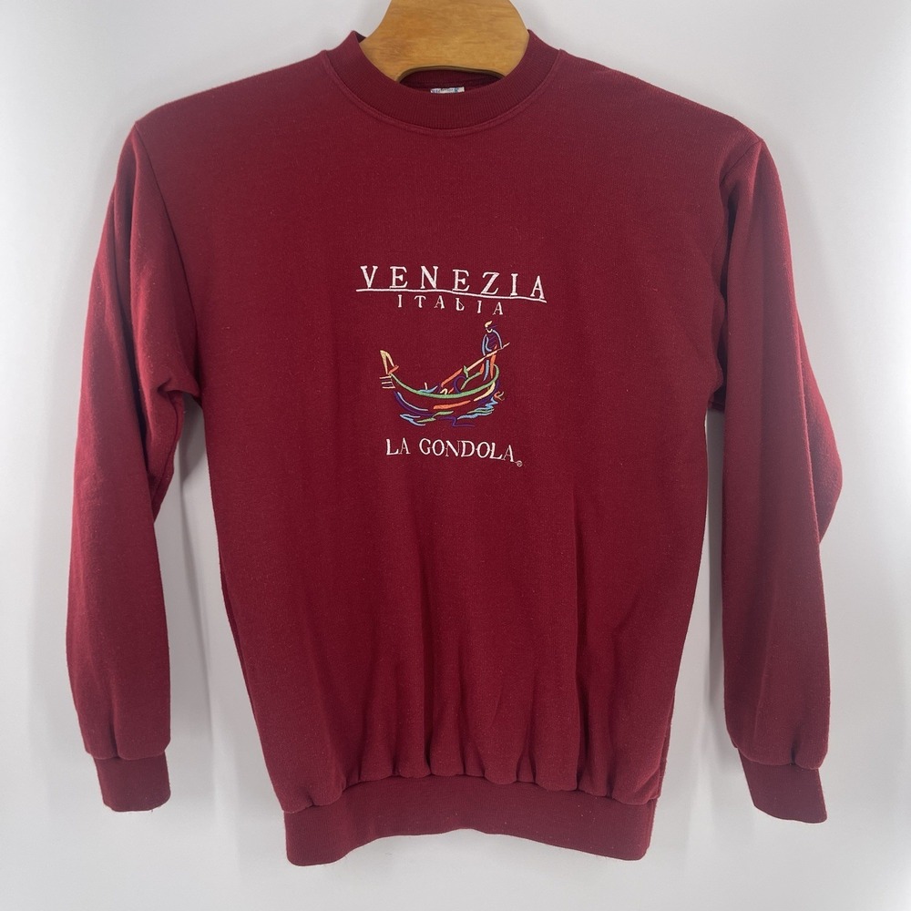 Vintage Italy Sweatshirt Adult 2XL XXL Red Crew Neck Fleece Gondola Stitch Logo